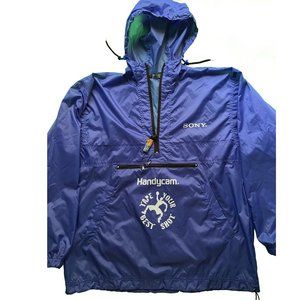 Vintage 90s Sony Handycam Pullover Anorak Windbreaker Jacket Blue Large
